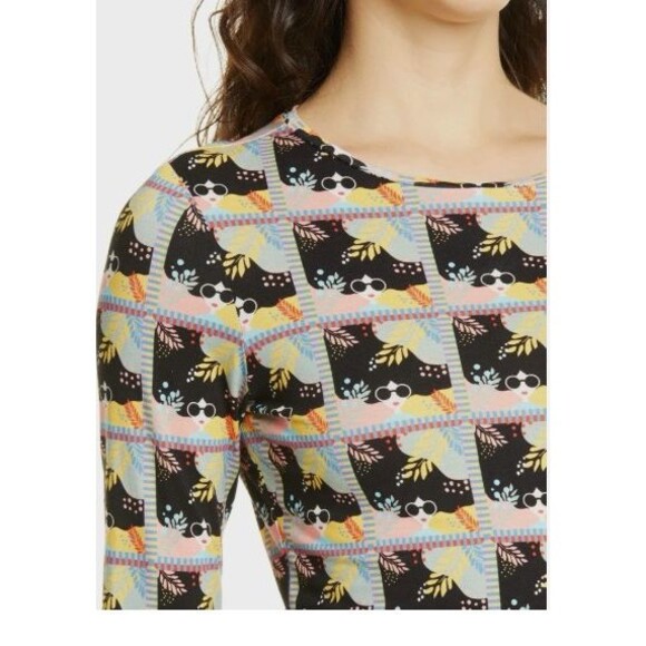Alice & Olivia Delaina Stace Face Long Sleeve Crop Top All Ocer Print Multi M - Picture 3 of 12